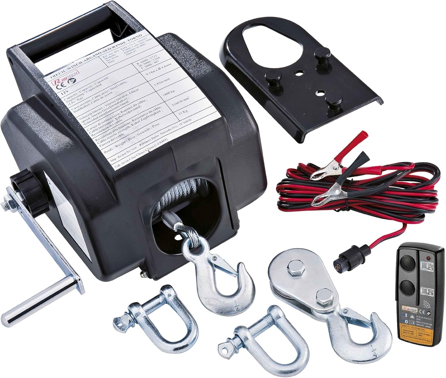 RIBIMEX 4277 Treuils Voiture 5 tonnes Marche AV et AR 12 V Noir Unique