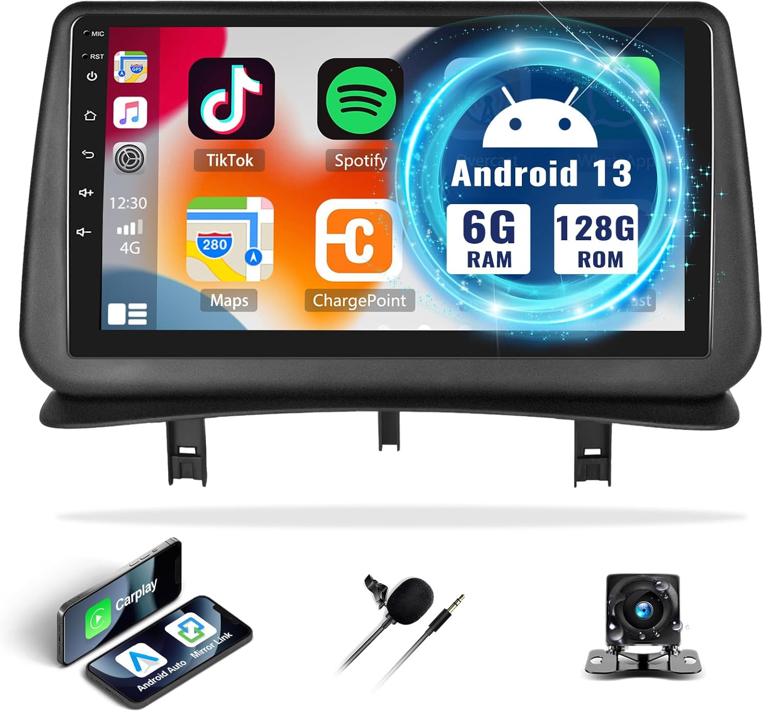 6G+128G 8Core CAMECHO Android 15 Autoradio 2Din pour Renault Clio 3 2005-2014 avec sans Fil Carplay Android Auto, 9 Pouces Autoradio avec GPS Navi WiFi BT FM/RDS DSP SWC + Caméra de recul + MIC 6G+128G 8Core Carplay