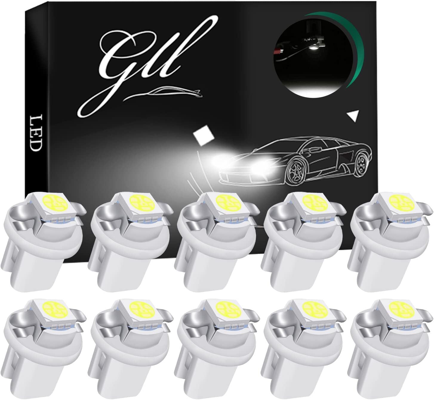 Grandview 10pcs LED T5 Balnc Ampoules LED B8.5 Tableau de Bord Ampoules 1-5050-SMD pour Voiture Tableau de Bord Compteur de Vitesse Instrument Gauge Cluster Voyant Blanc