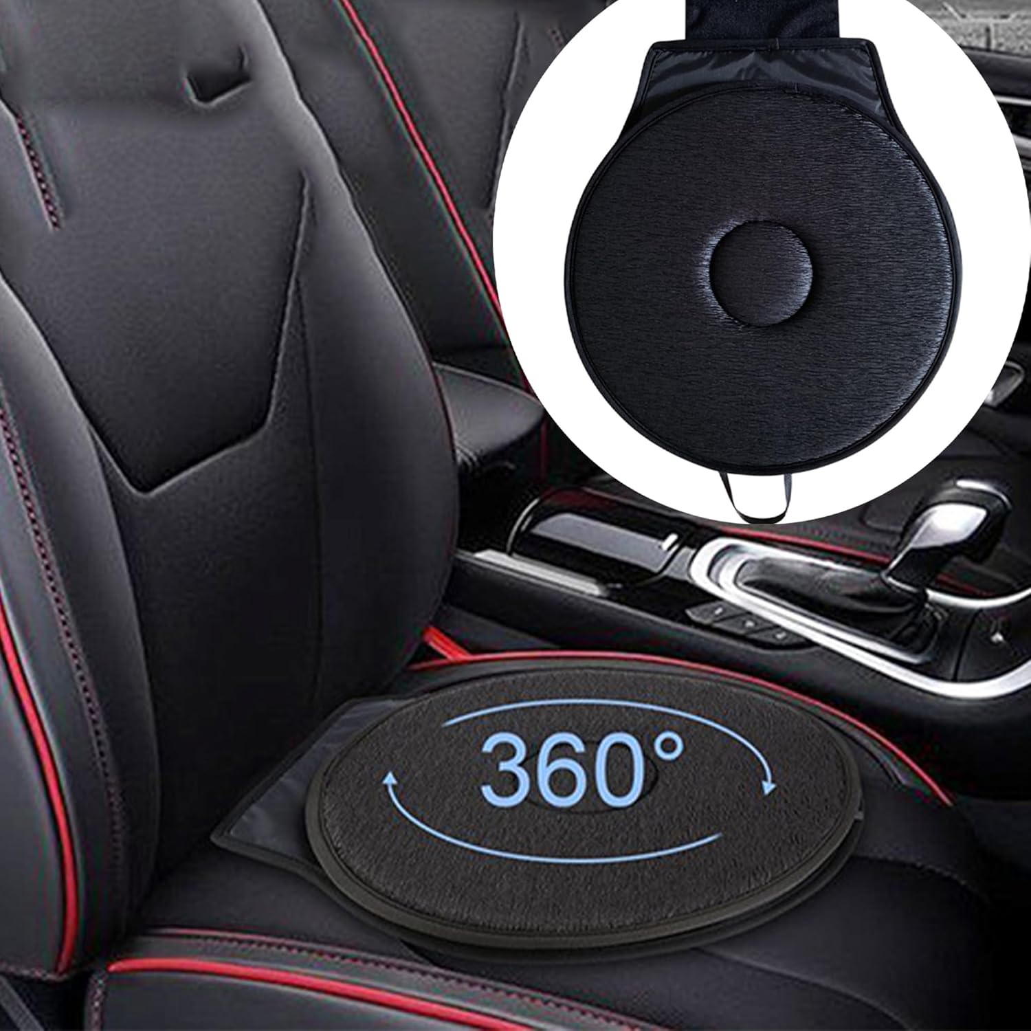 SUQ Tapis de Rotation de Voiture, Tapis de Rotation Automatique à 360 degrés, Coussin de siège, Coussin en Mousse à mémoire de Forme, Coussin de soulagement de Coussin Portable Rond, Home Car (Noir)