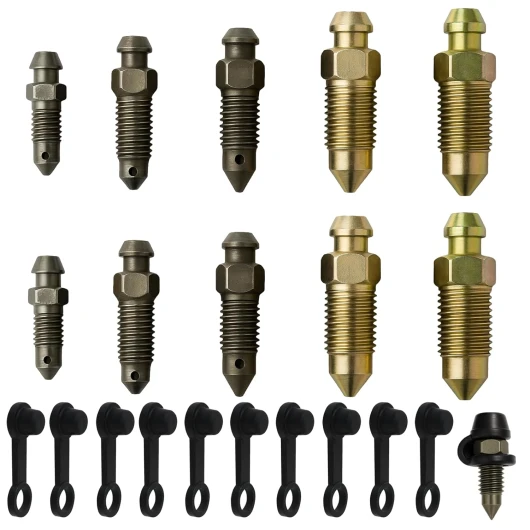 Huybaa 10 Pièces Vis de Purge de Frein pour Moto - Boulon Banjo avec Capuchon, Tailles 2 x M6 x1mm, 2 x M7x1mm, 2 x M8x1.25 mm, 2 x M10 x 1mm, 2 x M10 x1.25 mm