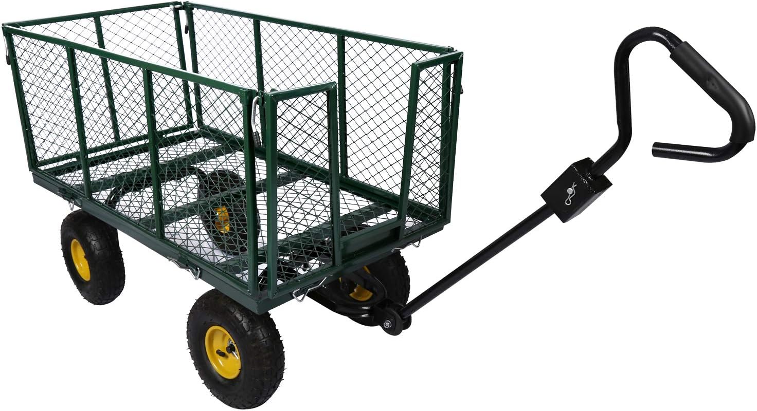 Chariot Transport XXL Pliable – 1140 x 520 x 1050 mm – capacité 550 kg – avec Bâche Amovible, Pneus Robustes et Grille de Rangement – Diable Jardin Jardinage Outils Outillage