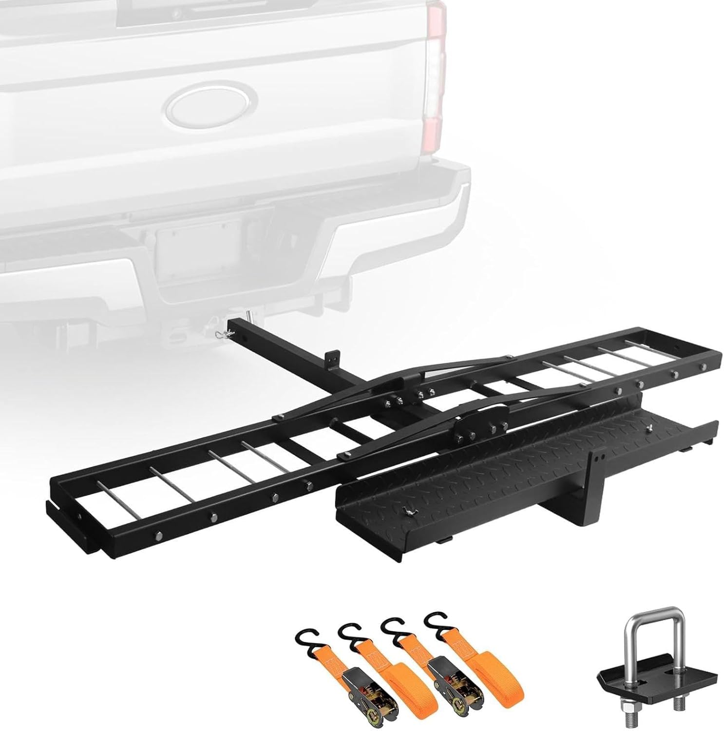 Porte-Moto pour Attelage, Porte-Moto Tout-Terrain, Récepteur de 5 Cm/2", avec Rampe de Chargement, Dispositif de Verrouillage Anti-basculement, Support de Moto en Acier Robuste pour Attelage