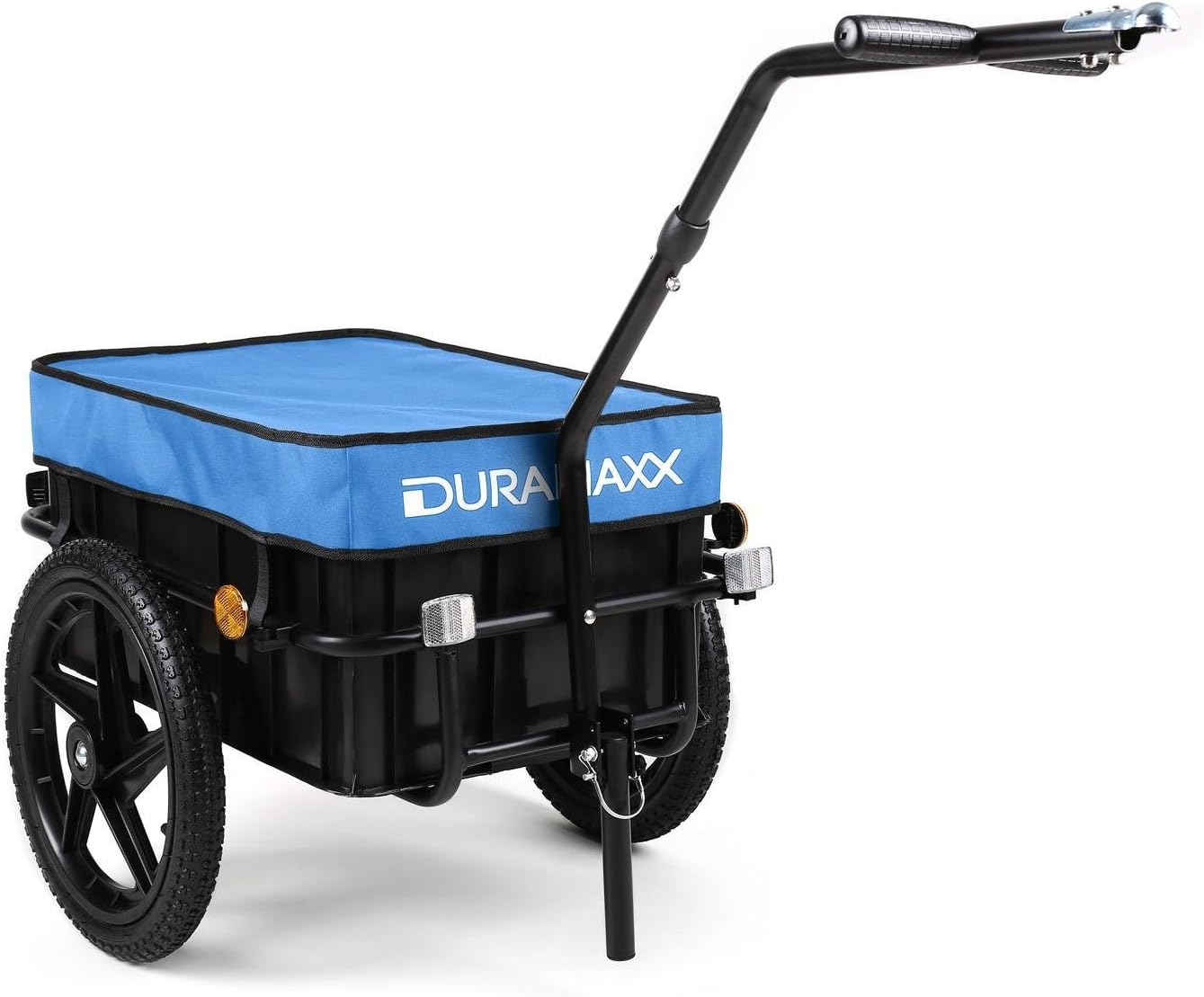 Duramaxx Big Mike - Remorque pour vélos, Capacité :70 L, Panier Amovible, Châssis en Acier, Traction : 40kg Max, Bâche imperméable, Utilisable comme Chariot à Main Bleu