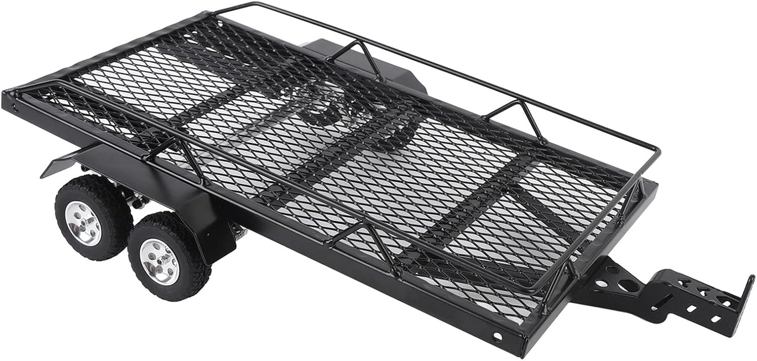 Remorque RC, Kit de Remorque à échelle 1/10, Kit de Construction de Remorque à Plat en Métal pour Mises à Niveau RC Crawler SCX10 Gen7 Gen8, avec Attelage de Camion