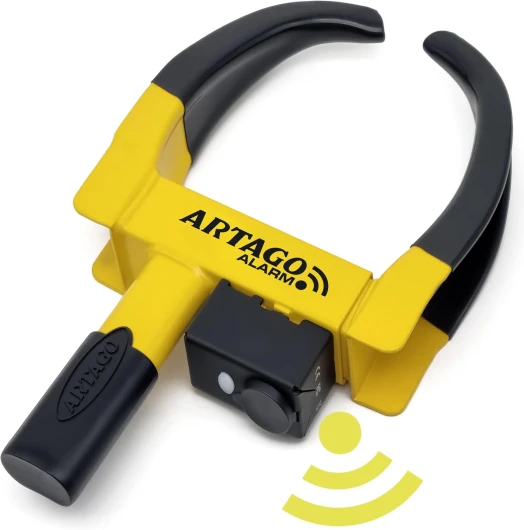 ART872 Antivol Voiture Sabot Roue Haut de Gamme, 2en1 Sans/Avec Alarme 120dB Alerte LED Plus Sûr et Dissuasif, Clés Haute Sécurité, Bloque Anti vol Caravane Universel Auto Camping-Car Remorque
