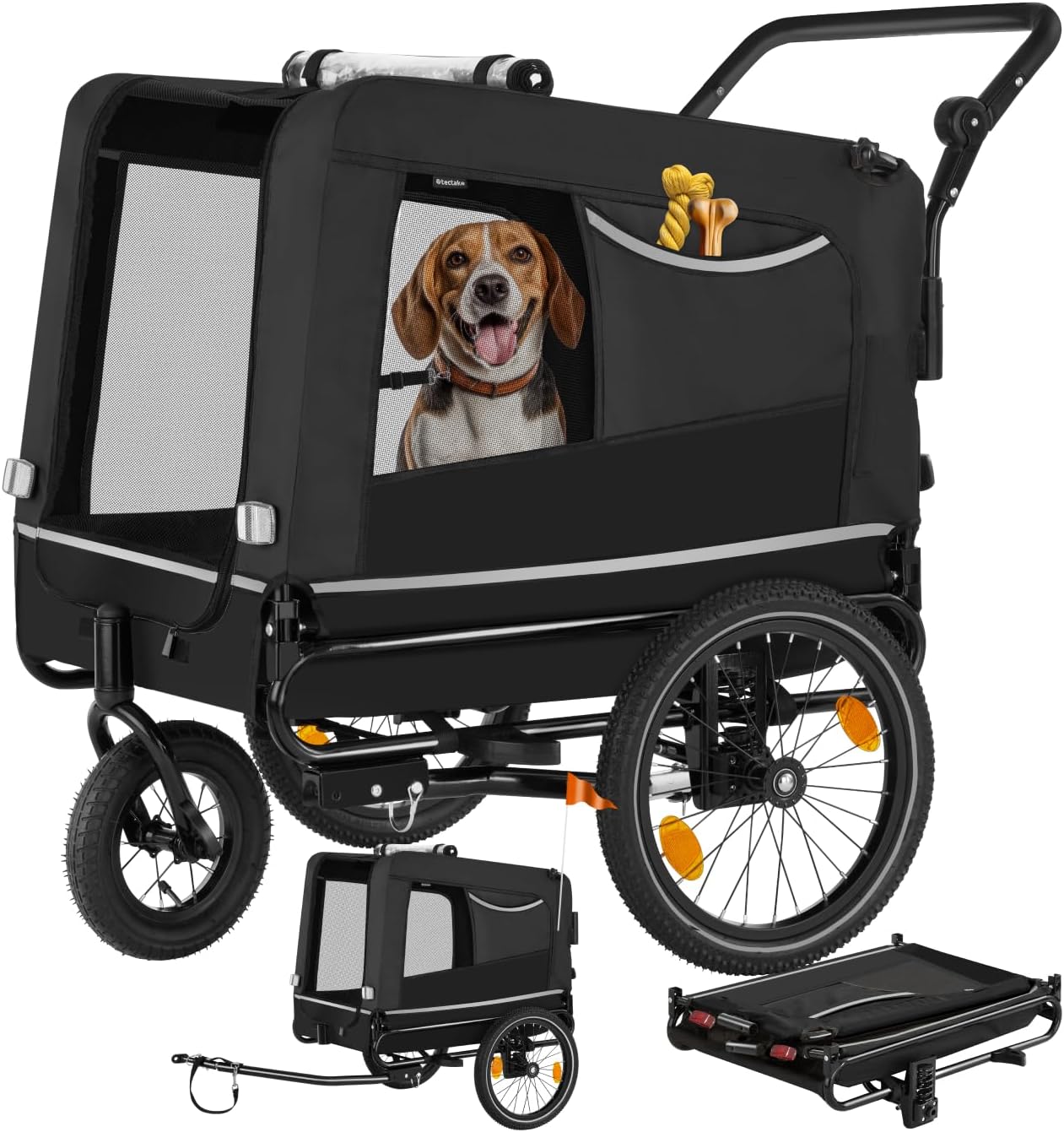 ® Remorque Velo Chien 3 en 1 Pliable avec Reflecteurs, Drapeau, Remorques Vélo pour Chiens Aussi comme Poussette Chien Animaux de Compagnie de Taille Moyenne Charge Maximale 40 kg Noir