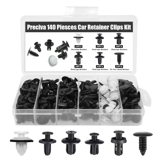 Dunkwckore 140 Pièces Clips de Fixation Voiture, Rivet Plastique Fixation, Universels 6 Types Différents Pinces Garniture Porte et Clips en Plastique pour Pare-Chocs avec Outil Démontage, Pieces Auto