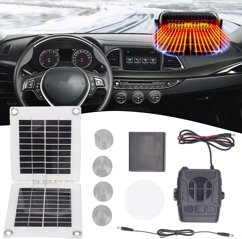Chauffage de voiture, 5 V 20 W - Panneau solaire pliable - Chauffage de voiture - Dégivreur - Avec double sortie USB - Pour pare-brise de voiture