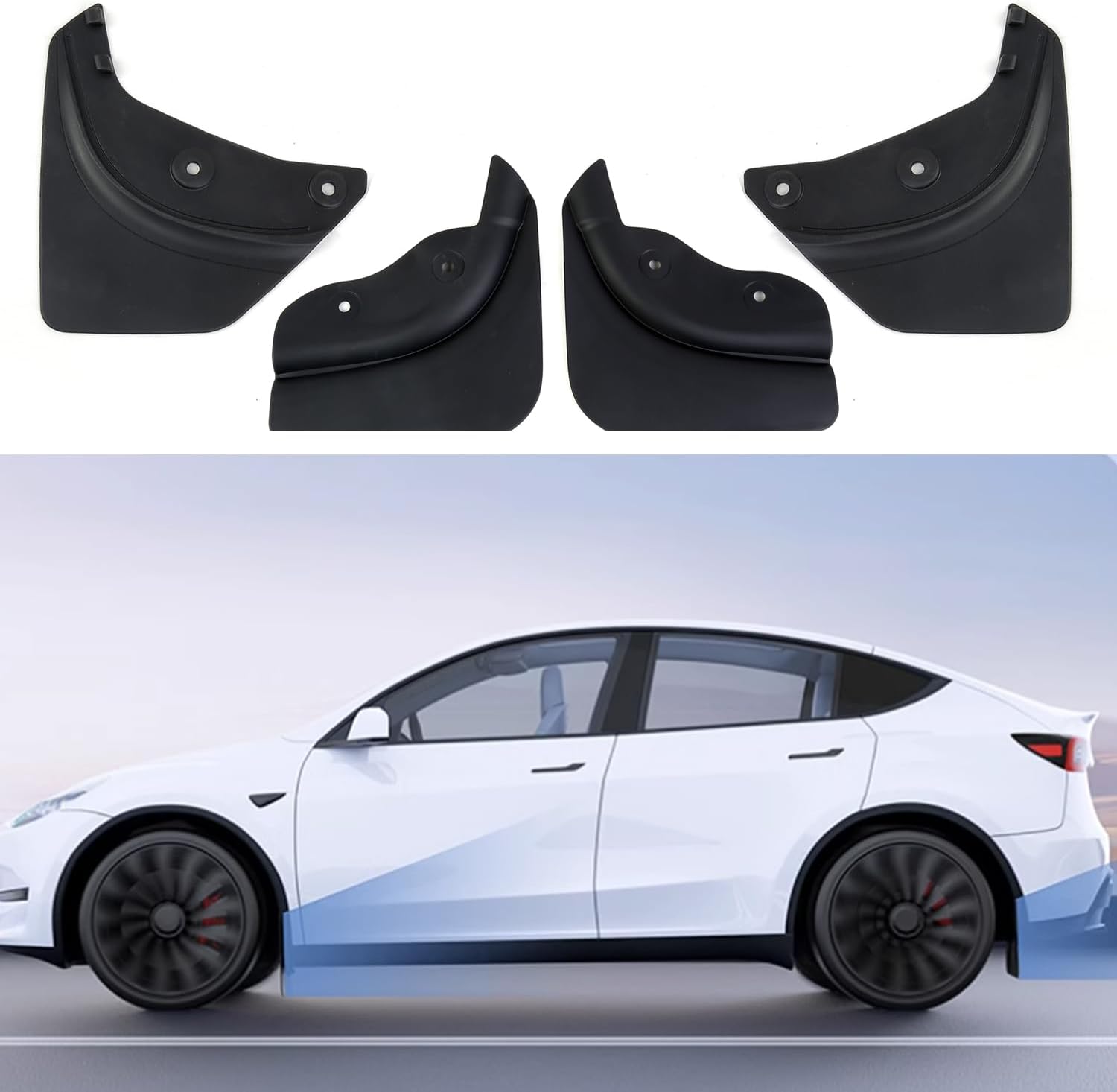 Garde-Boue pour Tesla Model Y 2020-2025 Bavettes Avant et Arrière Flexibles Améliorés sans Perçage Protecteur de Pneu de Véhicule Bavette Accessoires Extérieurs Model Y Upgraded