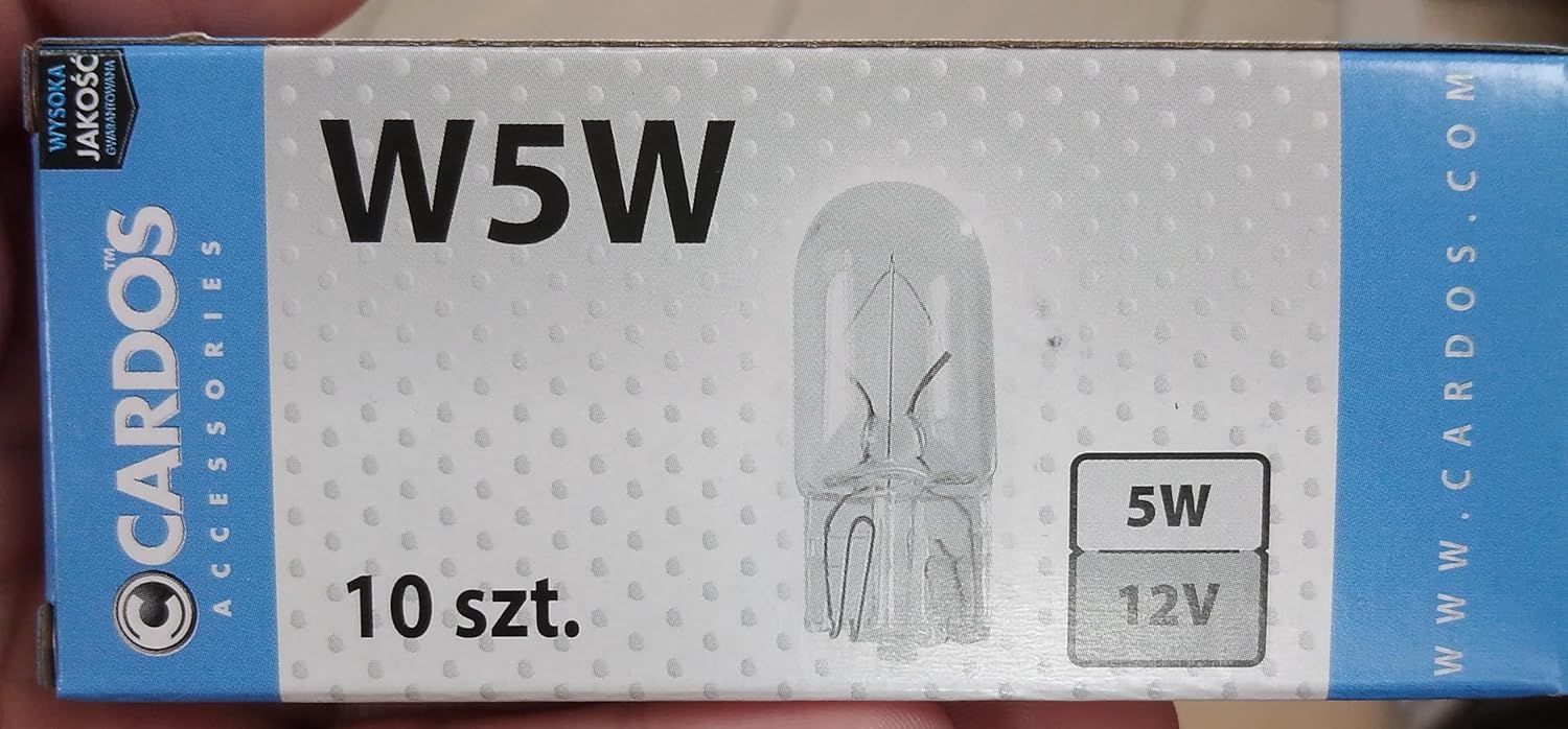 Cardos W5W Lot de 10 ampoules pour plaque minéralogique, 12 V, 5 W, base en verre, ampoule de voiture