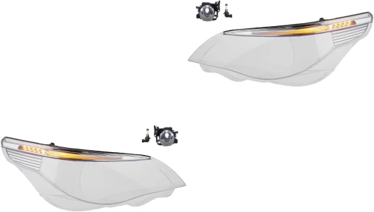 Johns, Jeu de phares en verre pour BMW 5 E60 E61 07/2003-03/07 Lin - Pour Xenon avec phares antibrouillard + ampoules