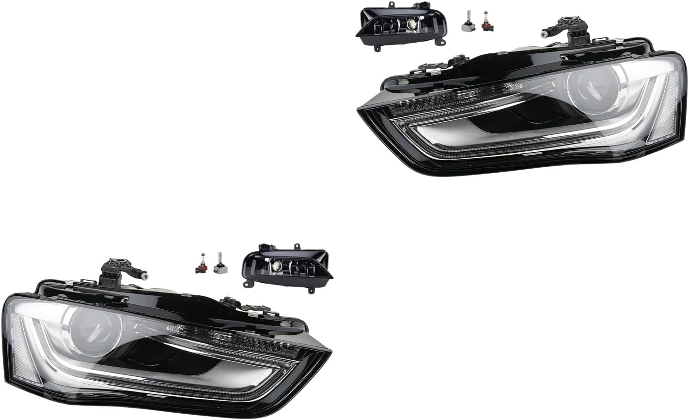 Johns, Jeu de phares avant pour Audi A4 8K 02/12 - Xenon D3S gauche et droite + phares antibrouillard + ampoules