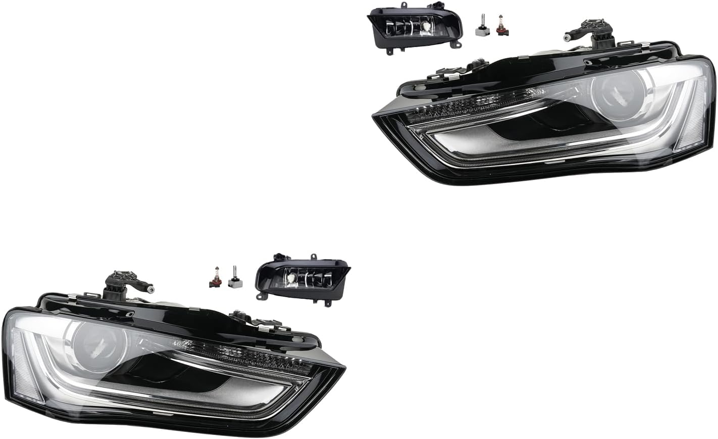 Johns, Jeu de phares avant pour Audi A4 8K 02/12 - Xenon D3S gauche et droite + phares antibrouillard + ampoules