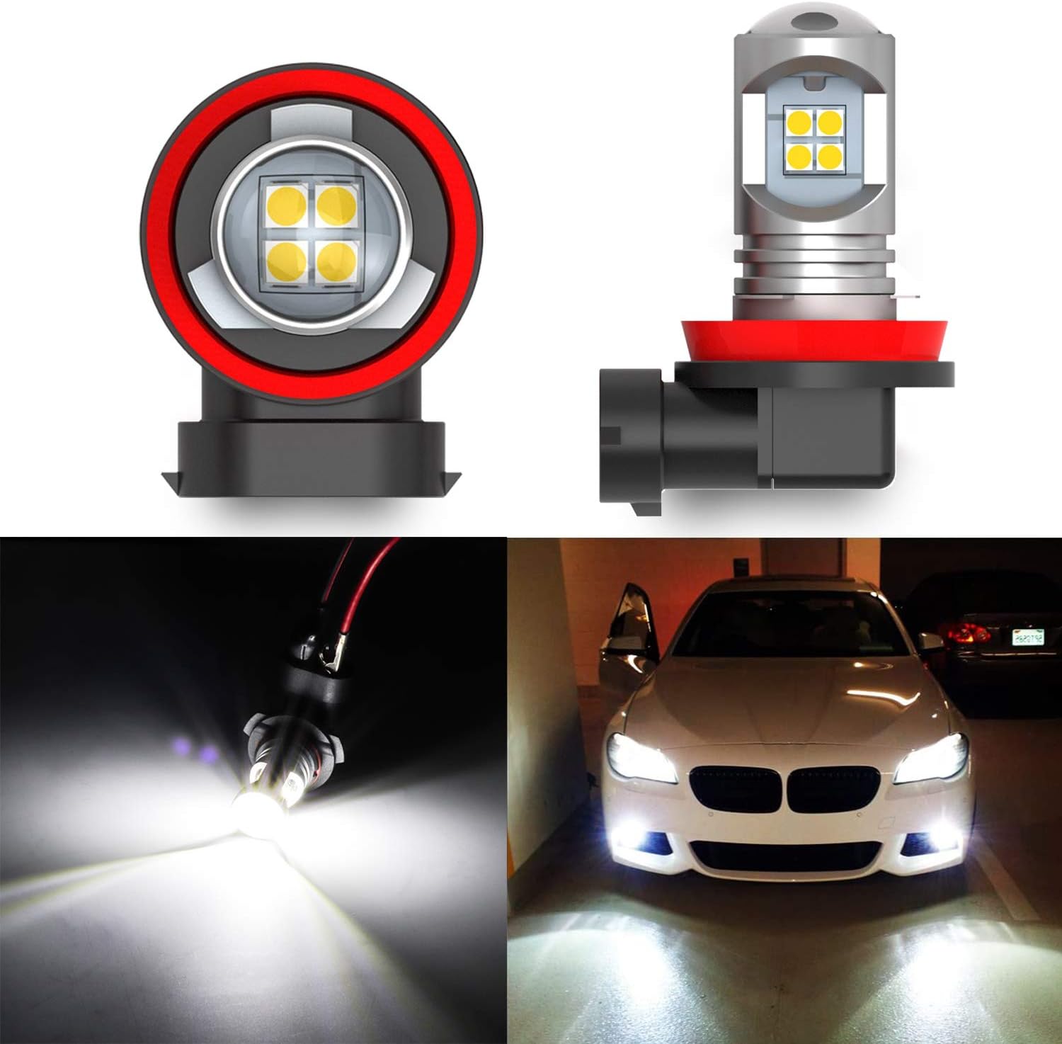 H11 H8 H9 LED ampoule antibrouillard DC 10-30V 6000K xénon blanc remplacement super lumineux pour feux de jour de voiture DRL ou ampoule halogène antibrouillard (2 pièces)