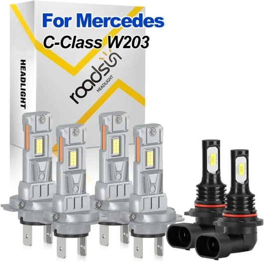 Phares LED haute luminosité, 120W, 12V, H7 Phares de route et phares de croisement, 9006 HB4 Feux de brouillard avant, Ampoules LED à faible consommation, For Mercedes C-Class W203 2000-2007