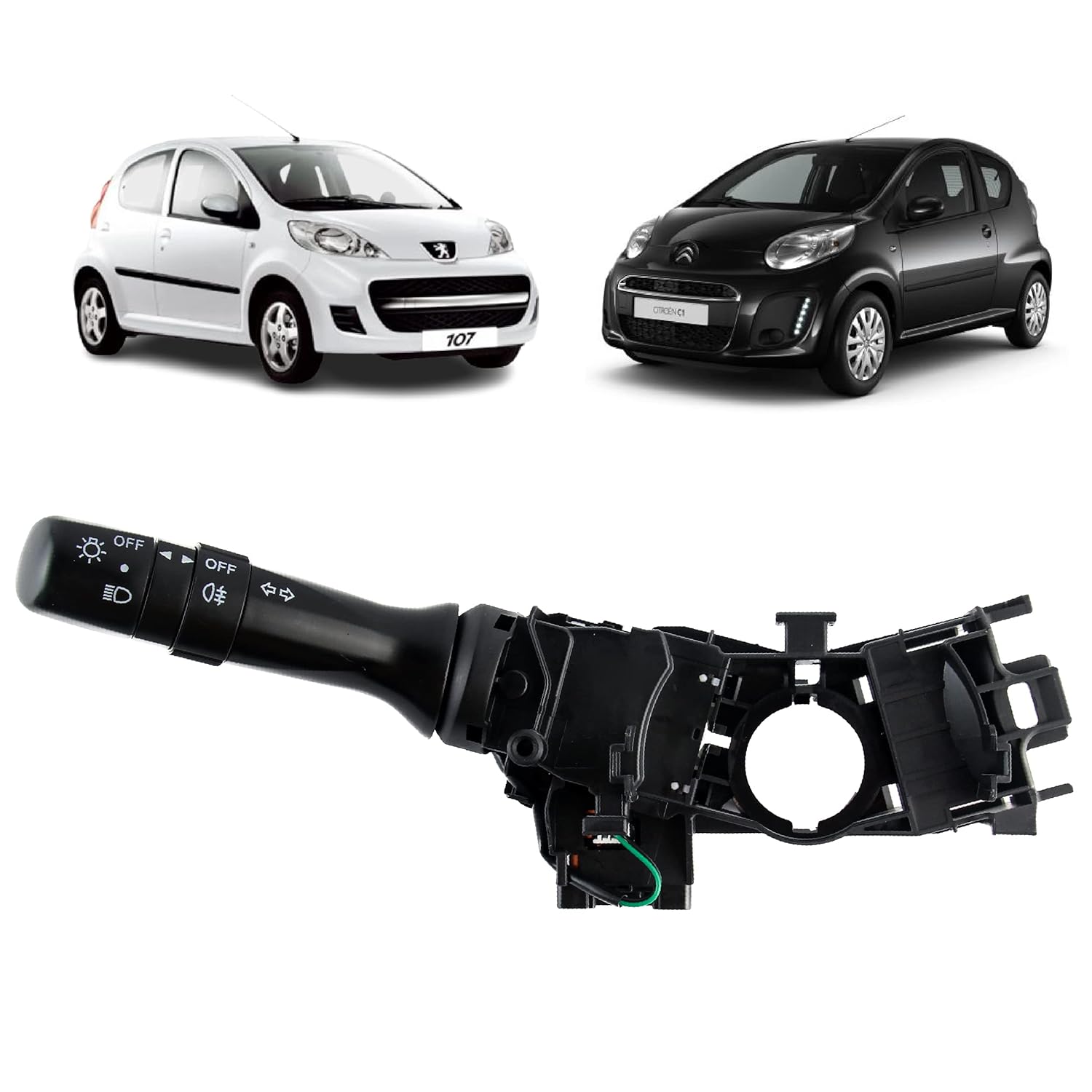 Commodo compatible pour Citroen C1, Peugeot 107 et Toyota Aygo (2005-2014) commande feux, phares, clignotants, antibrouillard arrière UNIQUEMENT - 6253A0 - 841400H010