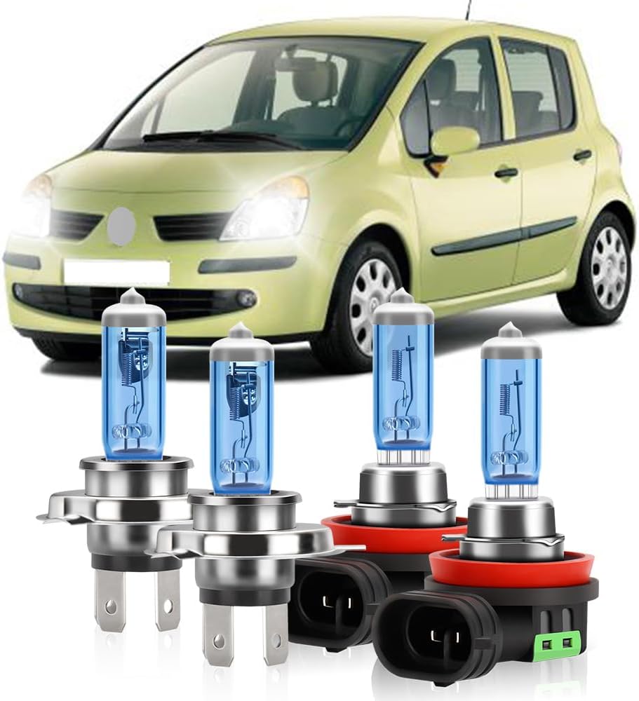 ROADSUN Ampoule halogène pour phare avant, 20 000 lm, 12 V, 6000 K, H4 lumière haute/basse, H11 pour phares antibrouillard, Fit For Renault Clio 2002-2009
