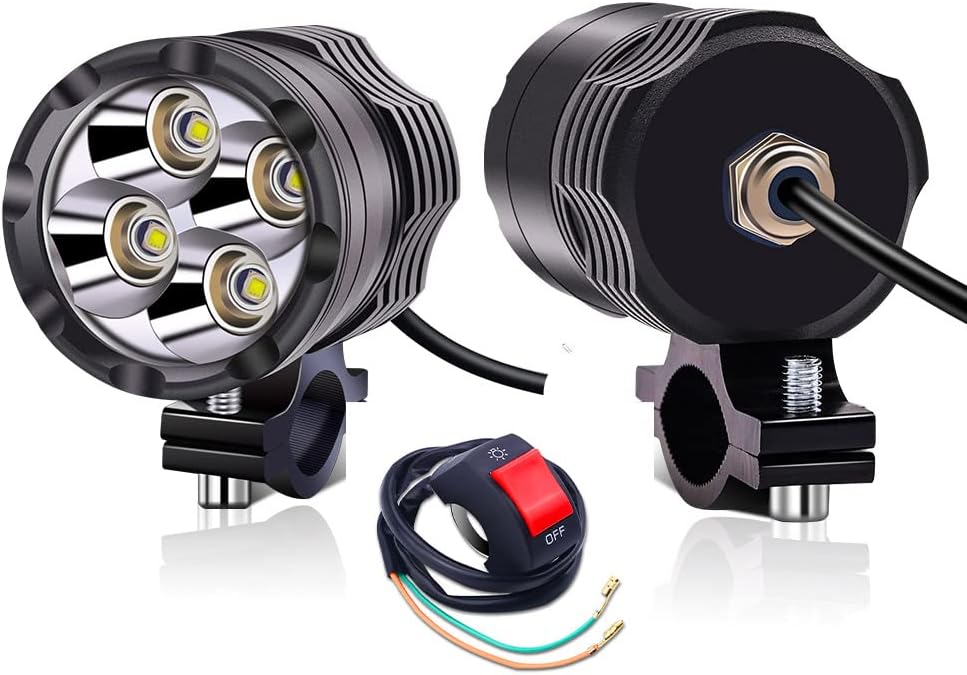 Biqing Phare Moto Feux Additionnels LED,40W Ronde LEDs Phares Avant Moto Anti Brouillard Projecteur Phares supplémentaires 12V 24V 3600LM avec interrupteur pour Truck Off Road 4X4 ATV 2Pcs