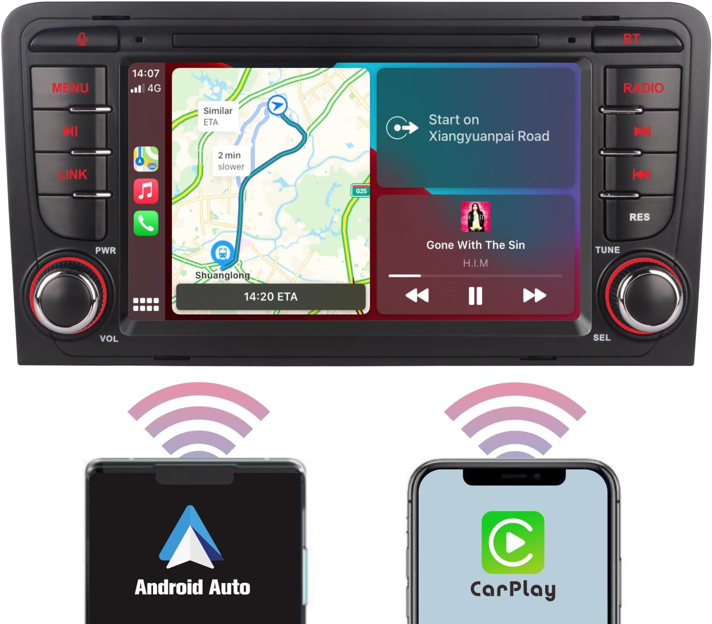 YZKONG Autoradio pour Audi A3 S3 RS3 2003-2012 Compatible avec sans Fil Carplay Android Auto, 7 Pouces Tactile Récepteur de Radio AM/FM/Bluetooth/USB