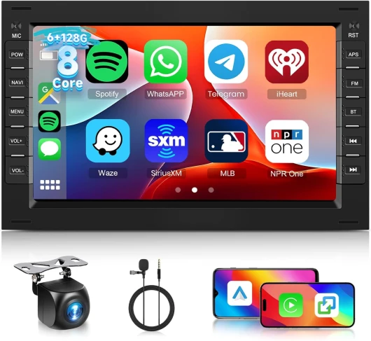[6G+128G] 8 Cœurs Autoradio pour VW T5 Golf 4 Bora Polo Passat B5 Jetta Asiento Peugeot 307 Ford Galaxy, Hodozzy 7 Pouces Radio avec Carplay Android Auto, Bluetooth GPS WiFi DSP, FM RDS, Canbus