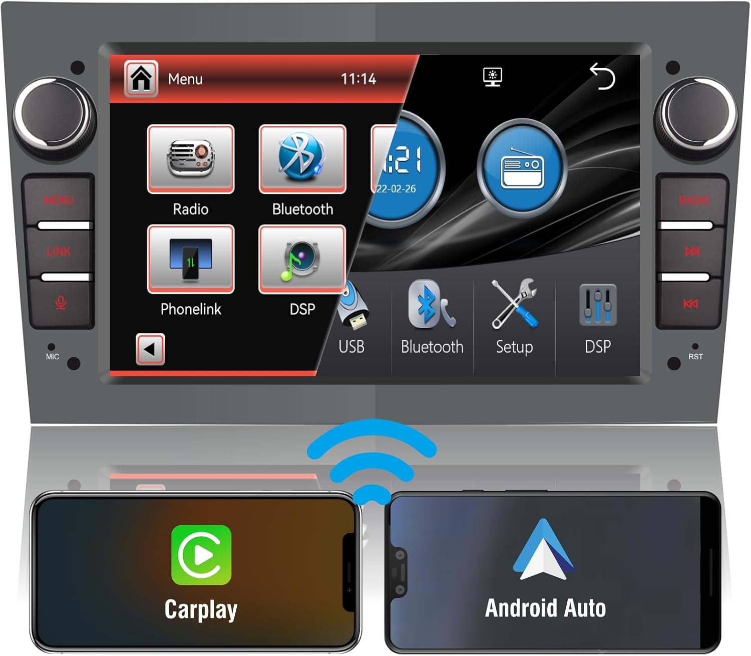 Autoradio ecran carplay pour Opel Astra Antara Vectra Corsa Zafira Meriva,carplay sans Fil intégré et Android Auto,Commande au Volant,paramètres EQ,Radio AM/FM/RDS,Bluetooth,USB,IPS 1080P écran
