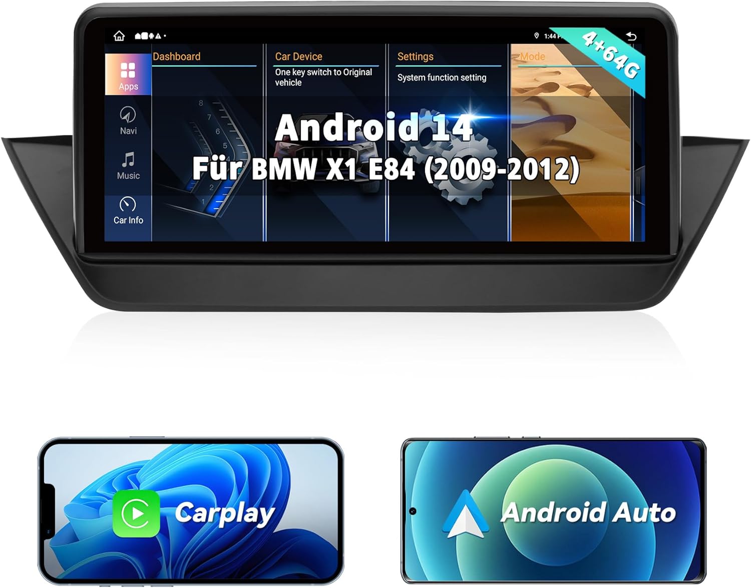 Autoradio Android 13 10,25 Pouces pour BMW X1 E84 (2009-2012) - 8 cœurs, 4 + 64 GB - CarPlay et Android Auto sans Fil - Écran IPS HD, GPS, Wi-FI - Conservez Les Commandes OEM iDrive et au Volant