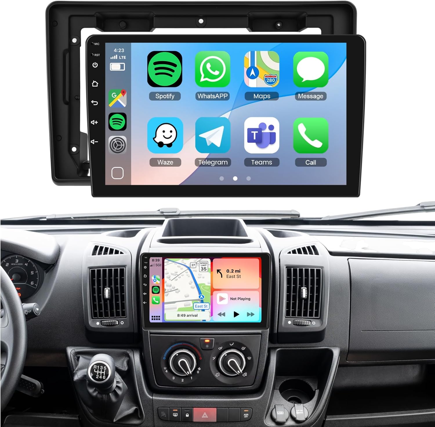 écran Tactile 9" Autoradio pour Fiat Ducato 3/Peugeot Boxer 2/Citroën Jumper 2(2011-2022), 2Go+64Go, sans Fil CarPlay Android Auto, Bluetooth/Mirror Link, GPS, Wi-FI, FM, RDS, USB-C