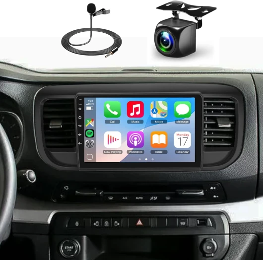 Autoradio pour Citroën Jumpy 3/Peugeot Expert/Toyota Proace 2016-2021 avec Wireless Carplay Android Auto, Autoradio 9" IPS Touchscreen, 8 Core 2+64G, Bluetooth/WiFi/GPS/DSP+Caméra arrière