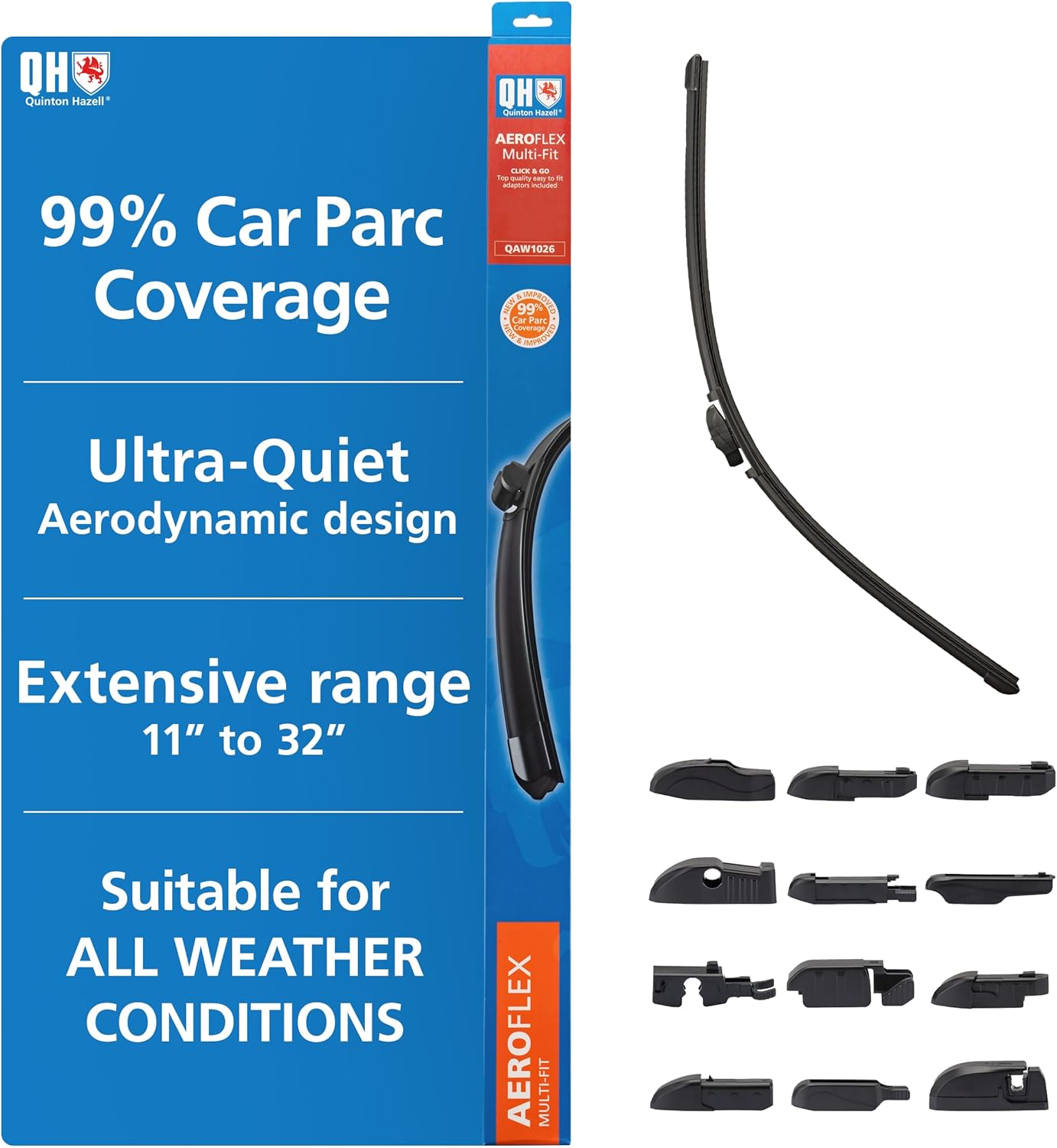Aeroflex Balai d'essuie-glace de rechange multi-ajustement pour vitre avant, 13" / 330 mm