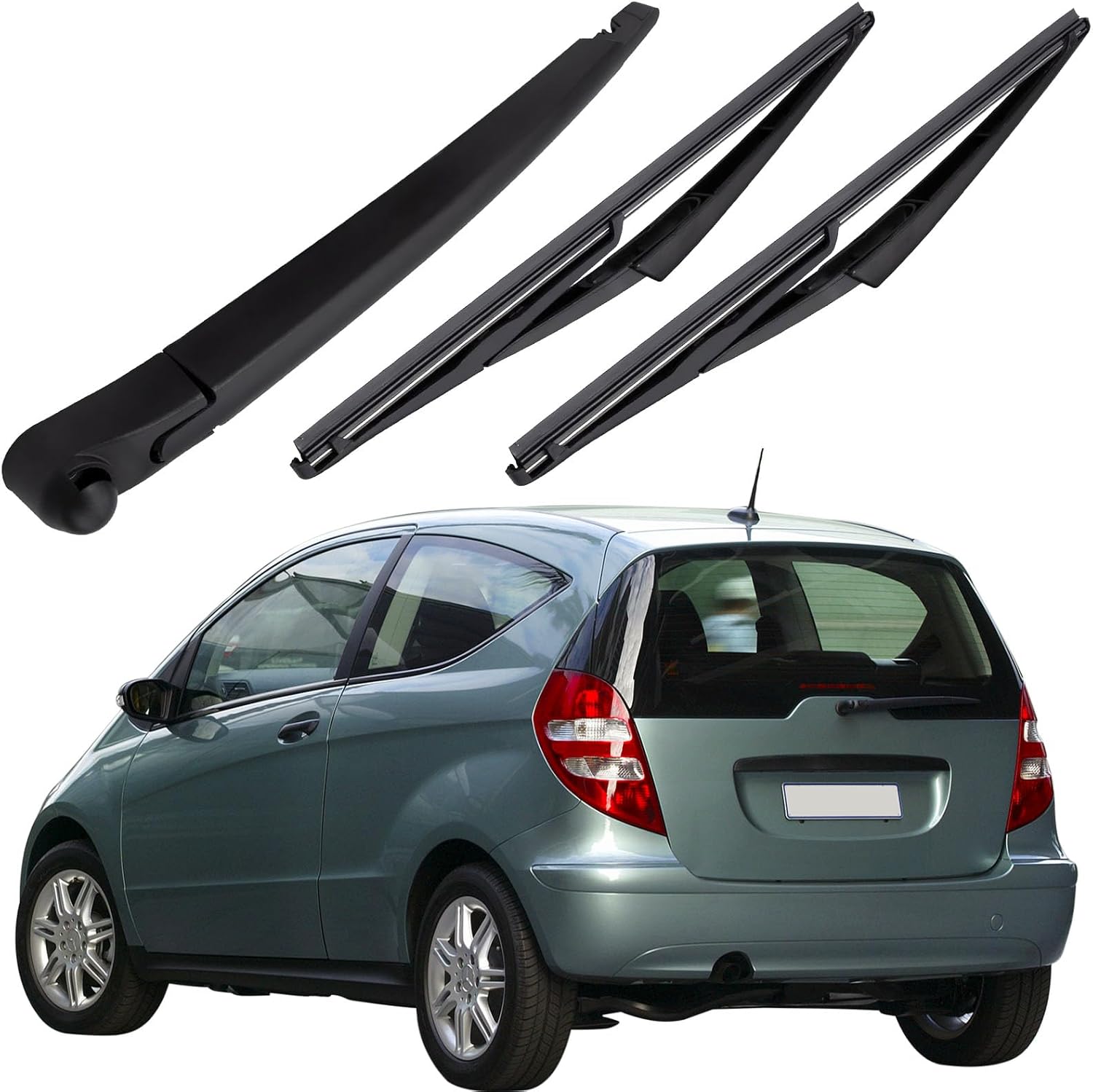 Kit de Balai et Bras D'essuie-glace Arrière Compatible pour Mercedes Classe A W169 2004-2012 A150 - 2 Pièces Balai D'essuie-Glace Arrière et 1 Pièces Bras D'essuie-Glace Arrière Remplacement