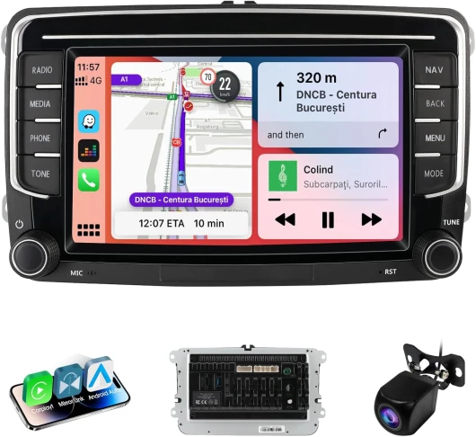 Haudio Autoradio Android pour VW Golf 6, Passat, Polo et Skoda, 7 Pouces écran Tactile avec sans Fil Apple CarPlay, Android Auto, Bluetooth, GPS, Mirror Link, WiFi, FM/AM/RDS/SWC