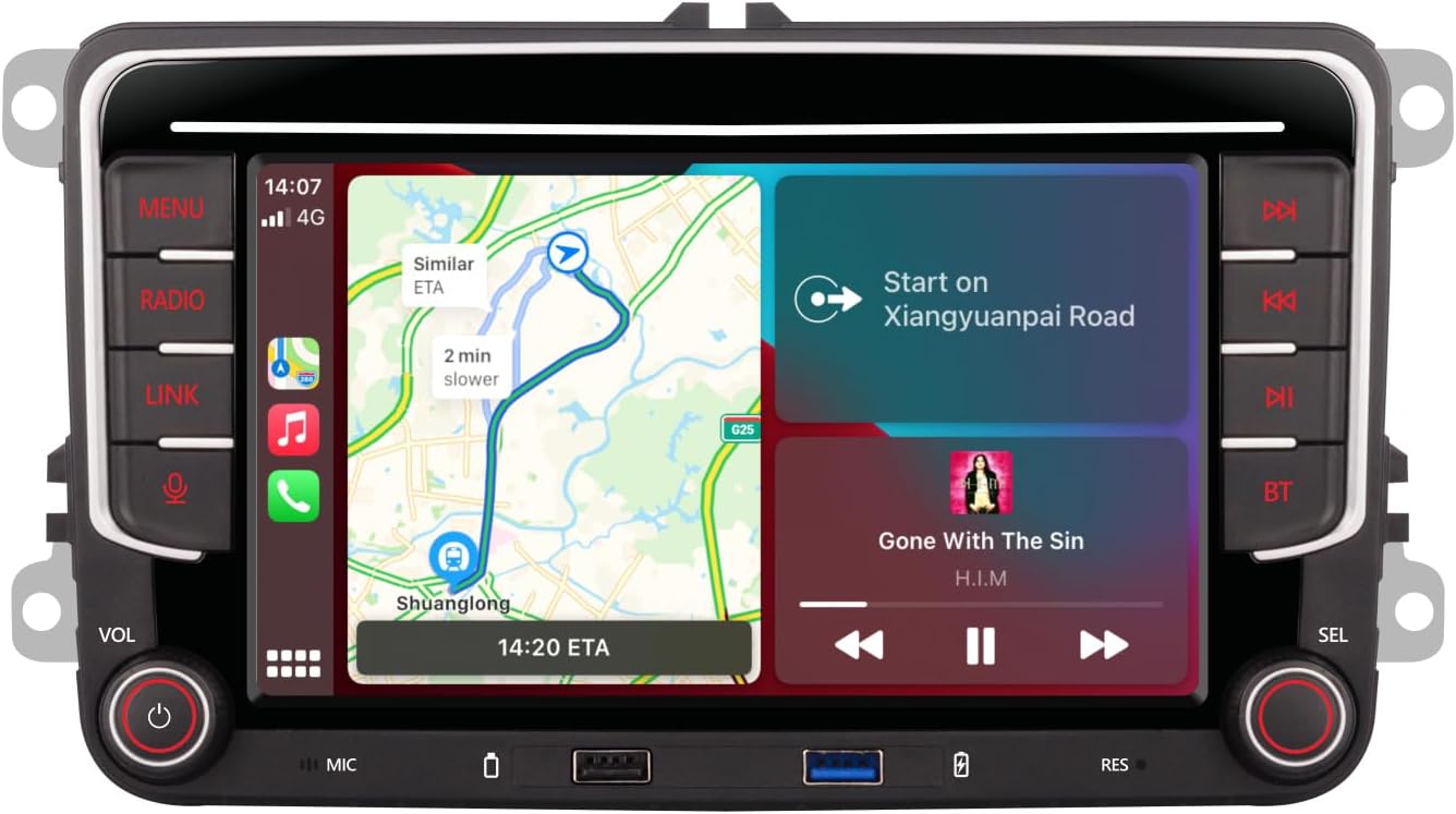 YZKONG Autoradio pour VW Passat Golf MK5 Jetta Caddy EOS Tiguan avec sans Fil Carplay Android Auto, Double Din Screen Car Radio Récepteur, Radio AM/FM, Bluetooth, Port USB Version standard