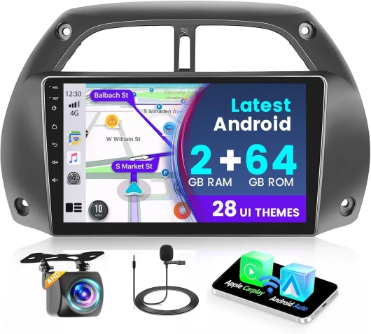 Fuluku 2+64G Android 13 Autoradio pour Toyota RAV4 2001 2002 2003 2004 2005 2006 avec sans Fil Carplay Android Auto, Ecran Tactile 9 Pouces avec Bluetooth/WiFi/GPS/Caméra de Recul/FM/RDS/SWC