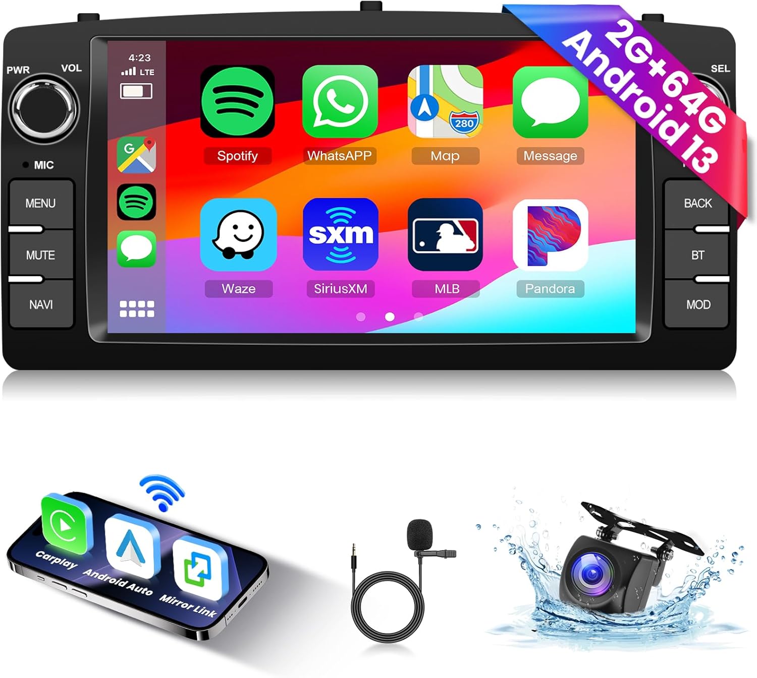 2GB+64GB Android Autoradio pour Toyota Corolla E120 2000-2006 BYD F3 2006-2013 avec CarPlay Android Auto, Hodozzy 2 Din 7 Pouces Écran Tactile Radio avec GPS Bluetooth WiFi EQ FM/RDS Radio +Caméra