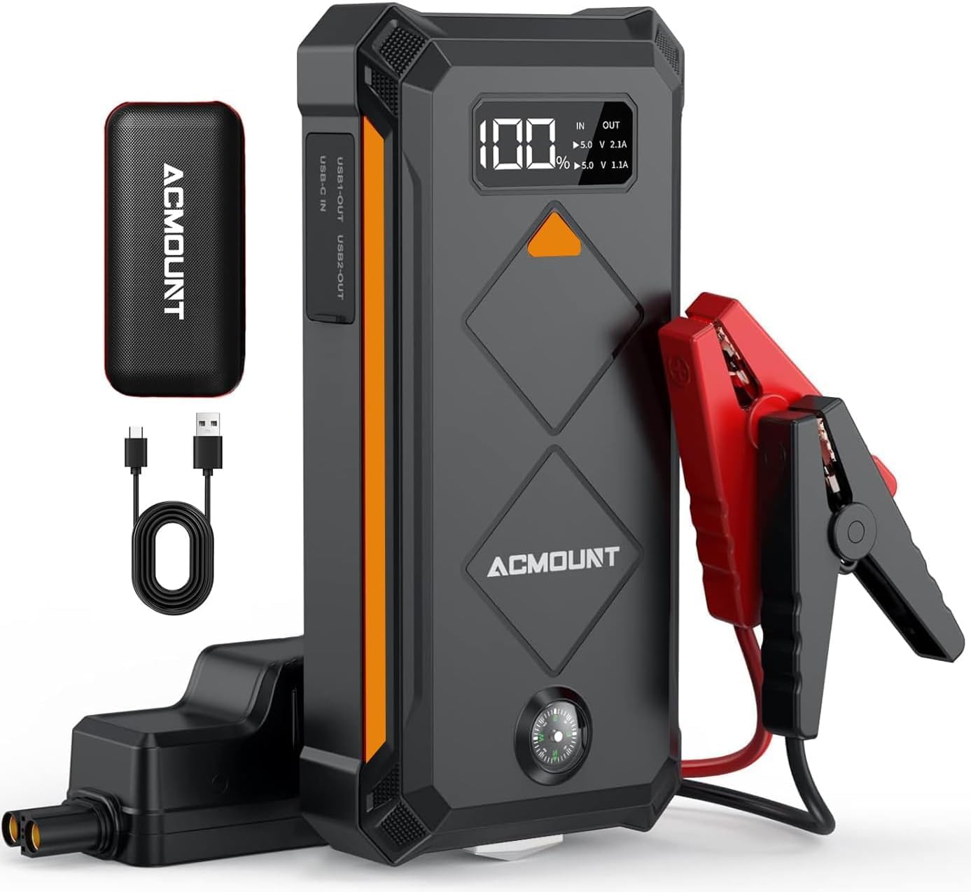 5000A Booster Batterie Voiture, 23800mAh Demarreur Batterie(Jusqu'à 8.0L Diesel ou 10.0L Gaz) 12V Jump Starter Démarrage de Voiture avec Pinces Intelligentes, LED 3 Modes & Écran LCD