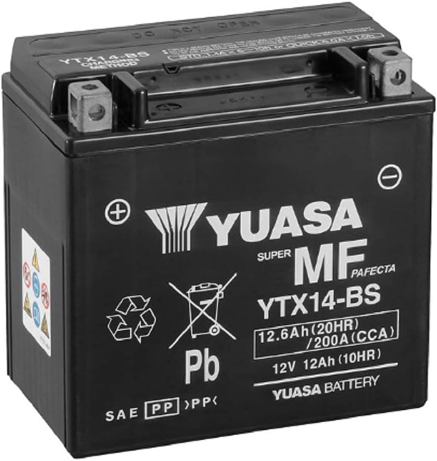 Batterie moto Yuasa YTX14-BS - Sans entretien - 12 V 12 Ah - Dimensions: 150 x 87 x 147 mm compatible avec Harley Davidson V-ROD 1131 2002/2006