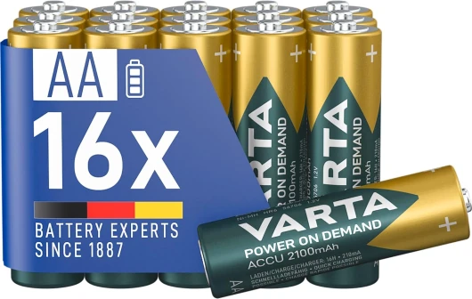 Piles AA, rechargeables, lot de 16, Recharge Accu Power on Demand, batterie rechargeable, 2100 mAh Ni-MH, sans effet mémoire, préchargées, prêtes à l'emploi Lot de 16 AA, 2100 mAh