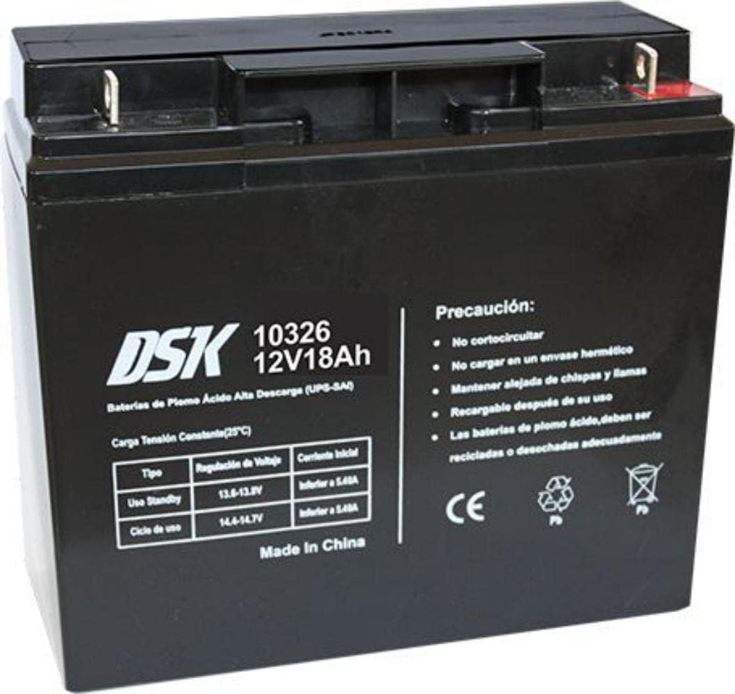 DSK 10326 - Batterie au Plomb AGM Rechargeable scellée 12V 18Ah - Idéal pour Les Voitures et Les Motos électriques pour Enfants, Scooters, systèmes UPS, systèmes de sécurité - Le Gel ne se renverse Pas