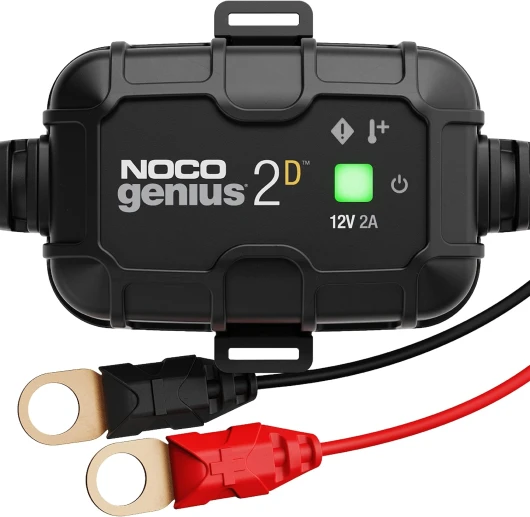 GENIUS2D : Chargeur de Batterie Intelligent 12V 2A – Installation Fixe, Maintien Automatique, Charge Lente & Désulfateur – Protection Surcharge & Compensation Température – pour Batteries Plomb