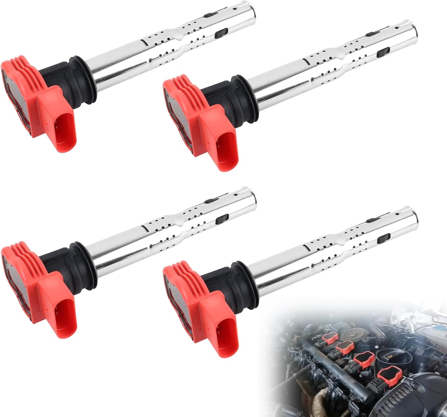 VVORHSBELL Lot de 4 bobines d'allumage compatibles avec Audi A4 A5 R8 2.0T & VW Golf GTI MK6 2.0T High Energy, boîtier en métal, résistant aux vibrations