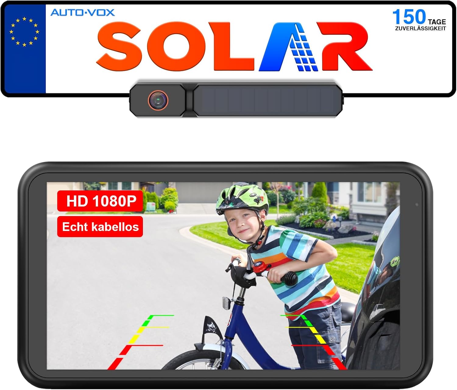 AUTO-VOX Camera de Recul sans Fil Solar avec Moniteur 5" 1080P: Batterie 5000mAh, Installation DIY 2 Mins, IP69K Imperméable, pour Fourgon/SUV/Camion/Remorque 5" Monitor