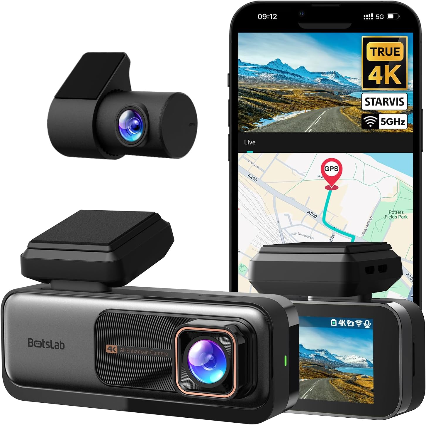 4K Dashcam Voiture Avant Arrière GPS, WiFi Caméra Voiture avec Carte SD 64GB,Camera Voiture Grand Angle 170°,ADAS,Vision Nocturne,WDR,G-Capteur,Mode Stationnement 24H,Enregistrement en Boucle G980H