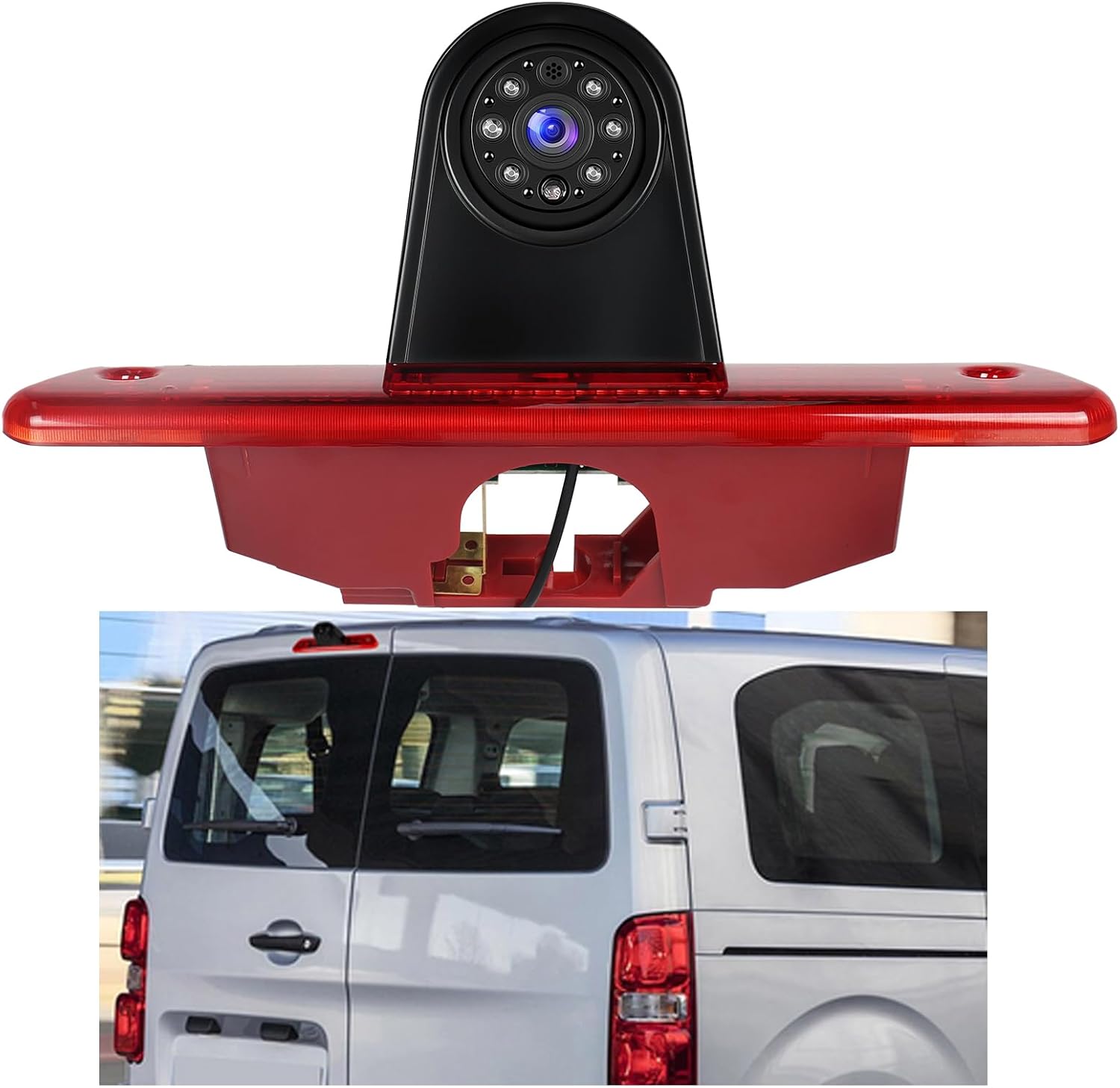 Caméra de Recul pour Citroen Jumpy/Peugeot Expert/Toyota Proace 2007-2016,Caméra de Troisième Feu Stop de Voiture,Vision Nocturne IR, Etanche IP67,Angle Réglable,avec Ligne Inversée