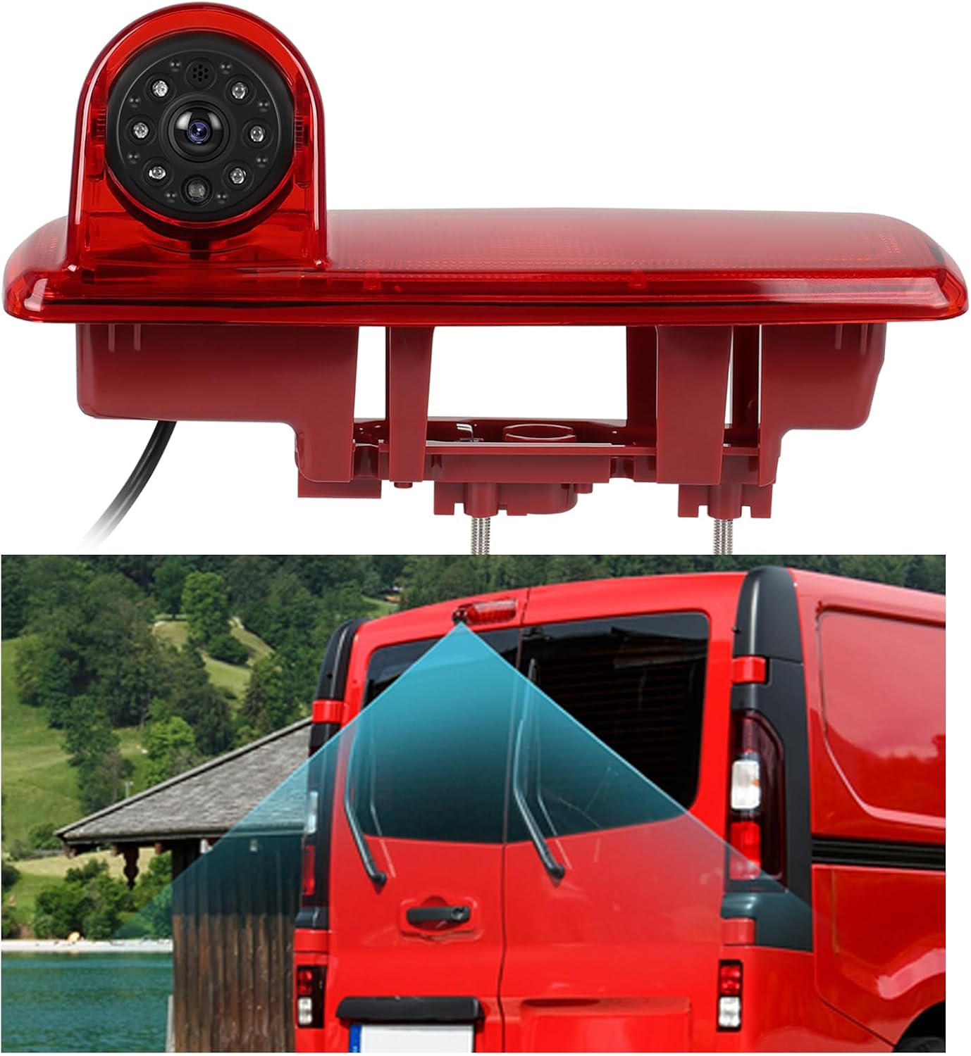 Caméra de Recul pour Renault trafic 2014/Opel Vivaro 2014,Caméra de Troisième Feu Stop de Voiture,Vision Nocturne IR, Etanche IP67,Angle Réglable,avec Ligne Inversée