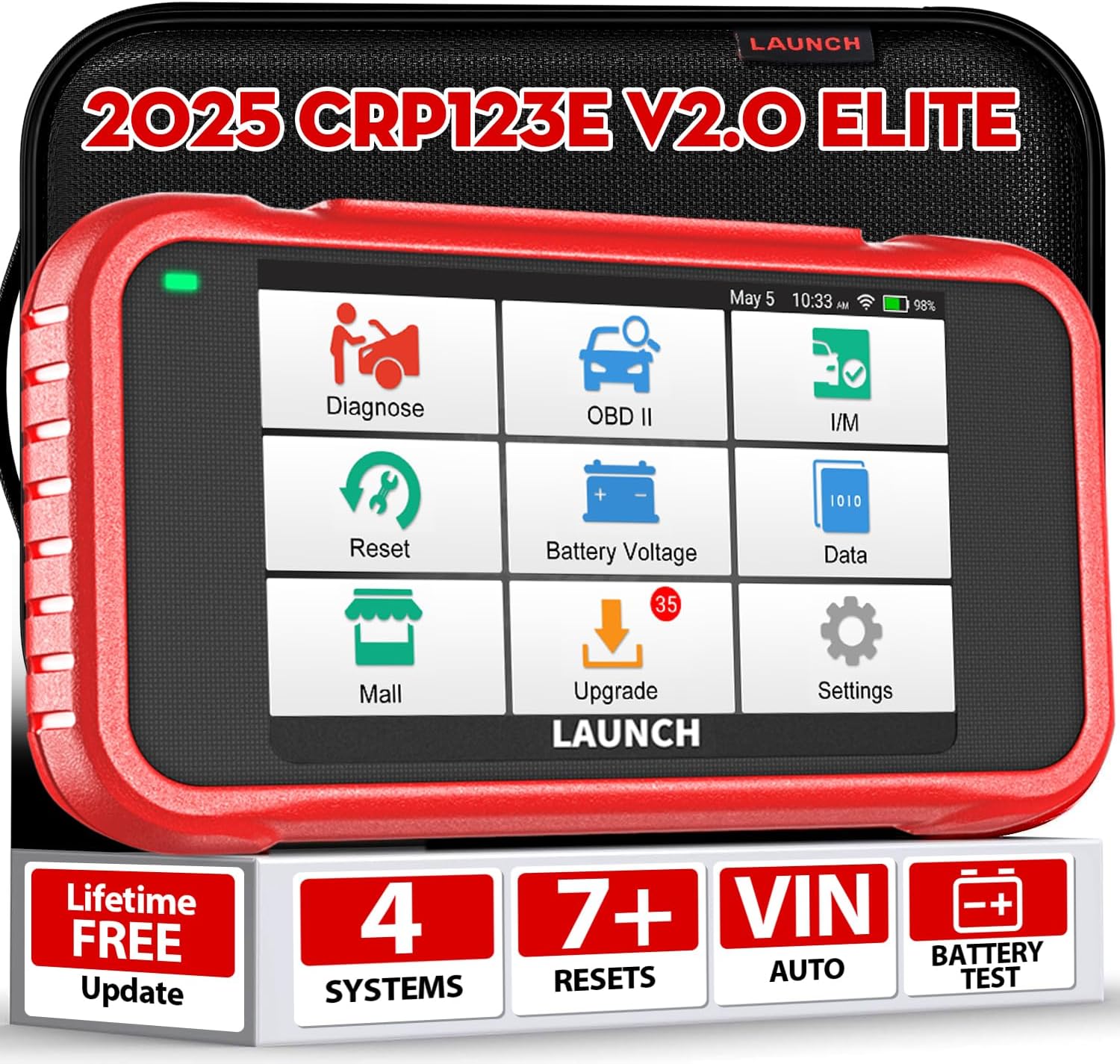 Valise Diagnostic Auto Launch CRP123E V2.0 Diagnostic Voiture 4 Système Moteur ABS SRS at Diagnostic Voiture 7 Réinitialisations Huile EPB SAS BMS accélérateur DPF Réinitialisation Purge ABS