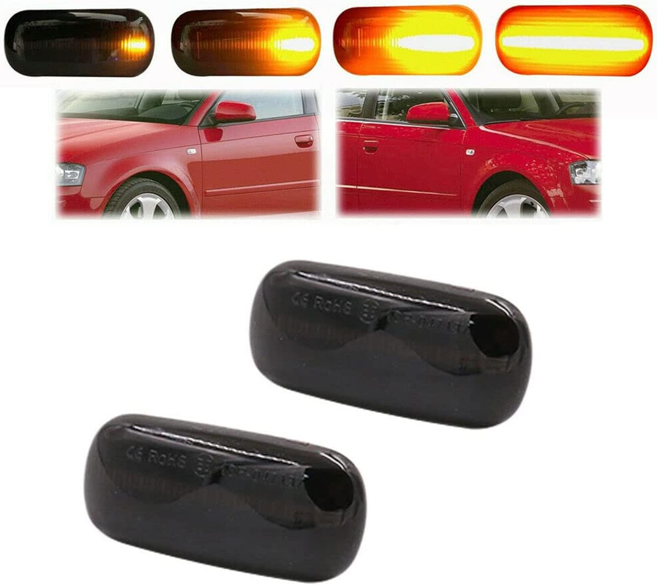 Clignotants latéraux, paire de clignotants latéraux à répétition séquentielle à LED dynamiques sans erreur compatibles avec Audi A2 A3 S3 8P A4 B5 S4 RS4 B6 B7 A6 S6 RS6 C5 C6 A8 D3 TT Mk2