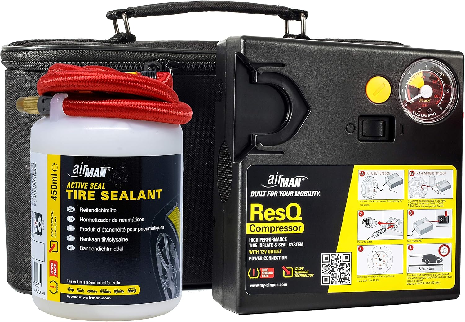 Kit de réparation de pneus ResQ Emergancy, avec valve de réparation de crevaison, compresseur d'air, adapté à toutes les marques et modèles de voitures - Unique