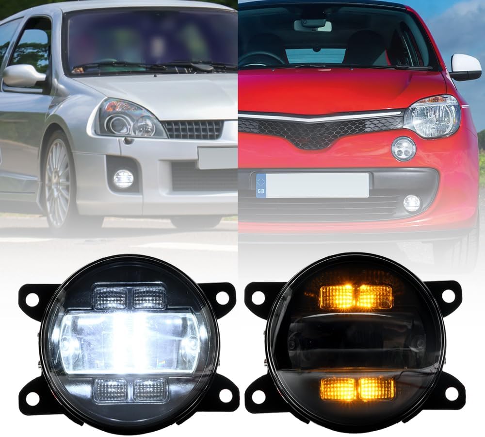 NSLUMO LED Feu antibrouillard DRL Feux diurnes pour Renault Clio Megane Twingo Scenic Pare-chocs avant Réflecteurs antibrouillard Clignotants DLR Feu de circulation 2x Lentille fumée