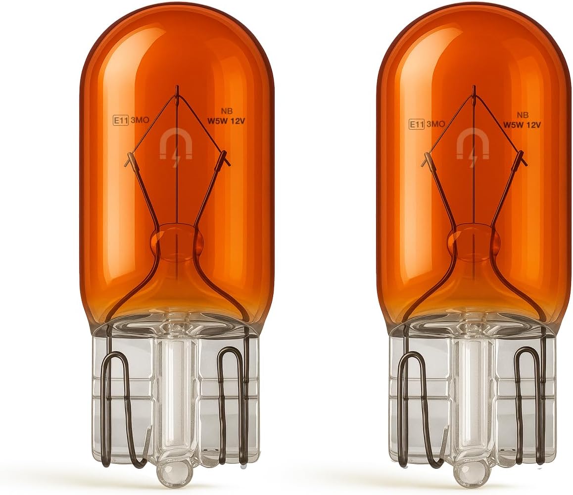 Magnet Pack 2 Ampoules YW5W Halogène Wedge 12V 5W Culot T10 W2.1X9.5D Clignotant, Intérieur et Extérieur - Auto et Moto, Orange